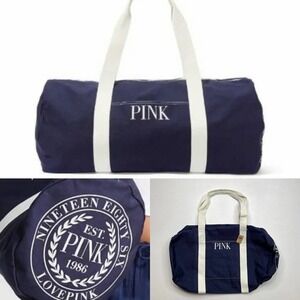 Victoria's Secret PINK Navy Blue Canvas Duffle Gym Weekender Travel Bag